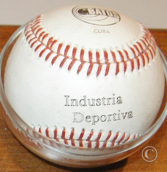 Batus Industria Deportiva Official Game Ball 1999 Cuba-MLB Cuba National Team vs. Baltimore Orioles Exhibition Baseball. This image belongs to OfficialGameBalls.com Big League Baseballs and Big League Authentics. MLB ROMLB RO-A RO-N special event commemorative baseballs, logoballs on-field leather game balls.