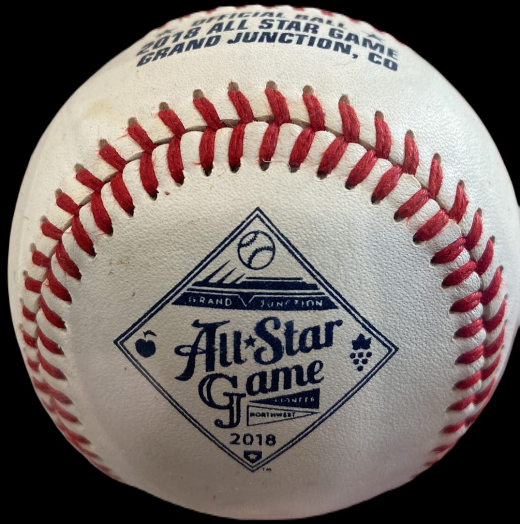 MiLB 2018 Rawlings Northwest League vs. Pioneer League All-Star Game Grand Junction Colorado Rockies PL and NWL Rookie leagues. This image belongs to OfficialGameBalls.com Big League Baseballs and Big League Authentics. MiLB Minor Leagues special event commemorative baseballs, logoballs on-field leather game balls.