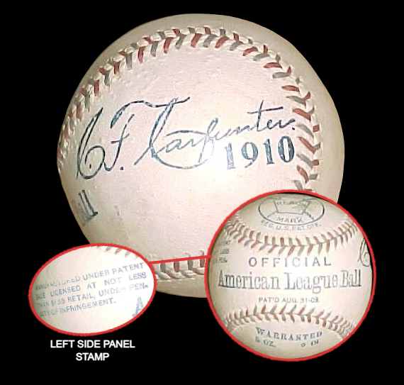 MiLB Defunct Leagues Official Ball 1910 Reach Tri-State League CF Carpenter President American League Baseball