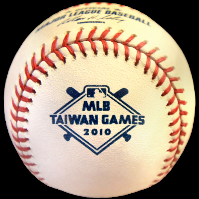 MLB Official Game Ball 2010 Rawlings Baseball MLB Taiwan Games Exhibition LA Dodgers vs CPBL Chinese Taipei All-Stars Chinese Professional Baseball League 中華職業棒球大聯盟 Taipei & Kaohsiung. Major League Baseball Rawlings ROMLB Official Game Balls OfficialGameBalls.com MLB All-Star Game World Series commemorative logo ball special event baseballs logoballs on-field Rawlings Inaugural Final Anniversary Game National American League NL AL RO-N RO-A ONL OAL BigLeagueBaseballs.com Big League Baseballs. NLDS ALDS NLCS ALCS Wildcard Division Championship Series Playoff Games OMLB.