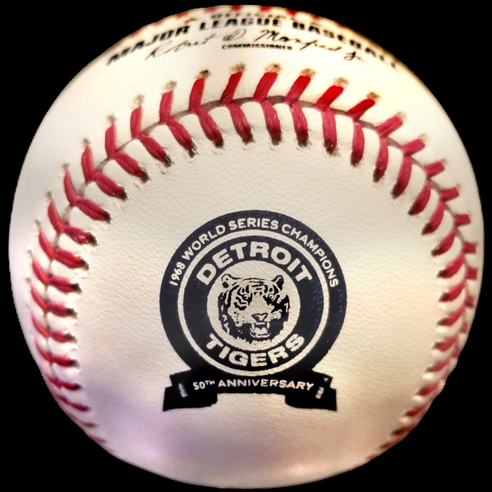 MLB Official Game Ball 2018 Rawlings Baseball Detroit Tigers 1968 World Series Champions 50th Anniversary. Major League Baseball Rawlings ROMLB Official Game Balls OfficialGameBalls.com MLB All-Star Game World Series commemorative logo ball special event baseballs logoballs on-field Rawlings Inaugural Final Anniversary Game National American League NL AL RO-N RO-A ONL OAL BigLeagueBaseballs.com Big League Baseballs. NLDS ALDS NLCS ALCS Wildcard Division Championship Series Playoff Games OMLB.
