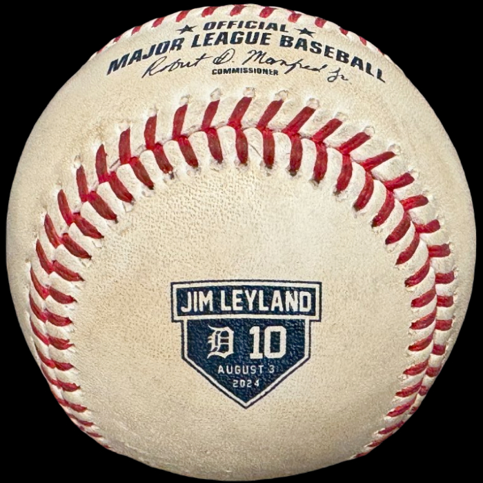 MLB Official Game Ball 2024 Rawlings Detroit Tigers Jim Leyland Number 10 Retirement Baseball Photo Credit: Zack Hample. Major League Baseball Rawlings ROMLB Official Game Balls OfficialGameBalls.com MLB All-Star Game World Series commemorative logo ball special event baseballs logoballs on-field logo Rawlings Inaugural Final Anniversary Game National American League NL AL RO-N RO-A ONL OAL BigLeagueBaseballs.com Big League Baseballs. NLDS ALDS NLCS ALCS Wildcard Division Championship Series Playoff Games OMLB.