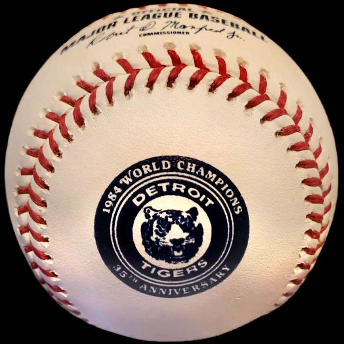 MLB Official Promo Game Ball 2019 Rawlings Detroit Tigers 35th Anniversary 1984 World Series Championship Large Logo Retail Version. Major League Baseball Rawlings ROMLB Official Game Balls OfficialGameBalls.com MLB All-Star Game World Series commemorative logo ball special event baseballs logoballs on-field Rawlings Inaugural Final Anniversary Game National American League NL AL RO-N RO-A ONL OAL BigLeagueBaseballs.com Big League Baseballs. NLDS ALDS NLCS ALCS Wildcard Division Championship Series Playoff Games OMLB.