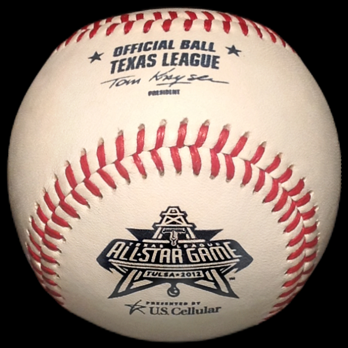 MiLB Official Game Ball 2012 Rawlings Texas League All-Star Game Baseball Tulsa Drillers. Official Game Balls OfficialGameBalls.com ROMiLB Minor League Triple-A Double-A Single-A Rookie commemorative special event on-field baseballs logoballs logo ball baseball.
