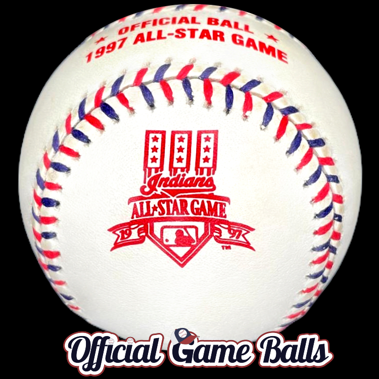 MLB Official Prototype Balls 1997 Rawlings MLB All-Star Game Baseball Prototype Ball No Commissioner Signature. Major League ROMLB Official Game Ball commemorative logo ball special event baseballs officialgameballs.com logoballs.. MLB Rawlings Spalding Reach Prototypes Misprints Errors Miscellaneous Test Print Balls Color Laces Stitches Ink Stamp Variation.