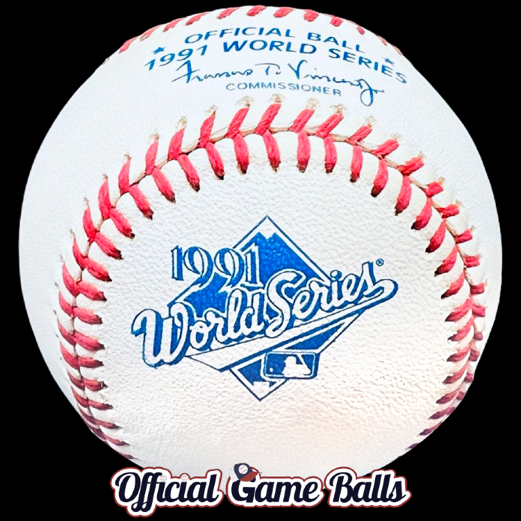 MLB Official Game Balls 1991 Rawlings MLB World Series Baseball Original ROMLB-WS Ball Costa Rica Stamp. Major League ROMLB Official Game Ball commemorative logo ball special event baseballs officialgameballs.com logoballs.