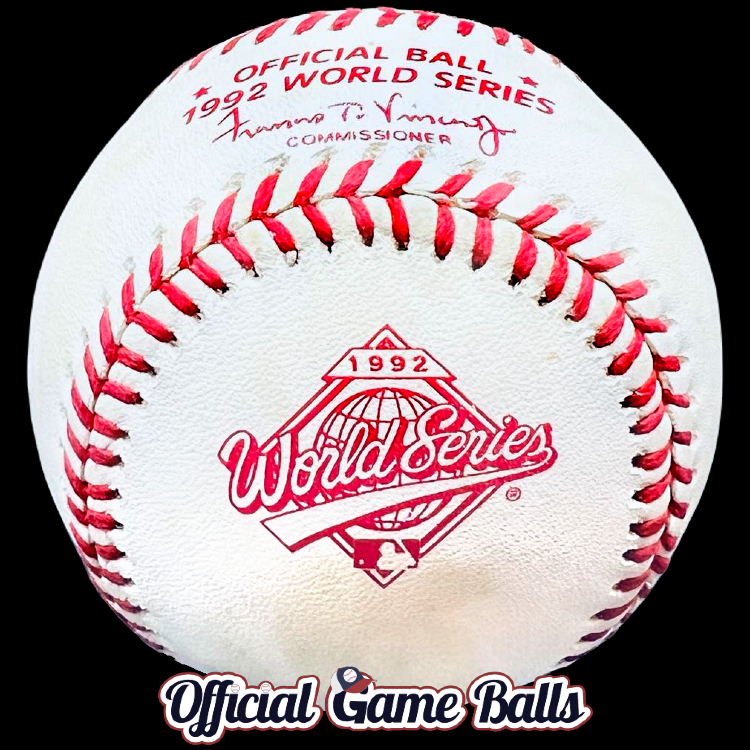 MLB Official Game Balls 1992 Rawlings MLB World Series Baseball Commissioner Stamped Canceled Version Original Ball ROMLB-WS. Major League ROMLB Official Game Ball commemorative logo ball special event baseballs officialgameballs.com logoballs.