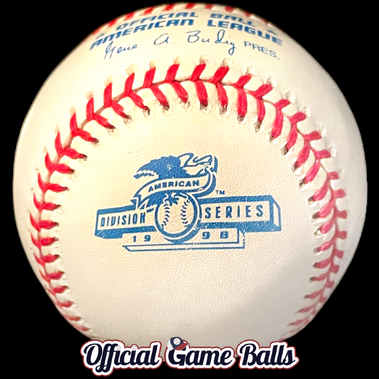 MLB Official Game Balls 1998 Rawlings American League Division Series Baseball MLB ALDS Playoffs Ball. Major League ROMLB Official Game Ball commemorative logo ball special event baseballs officialgameballs.com logoballs.