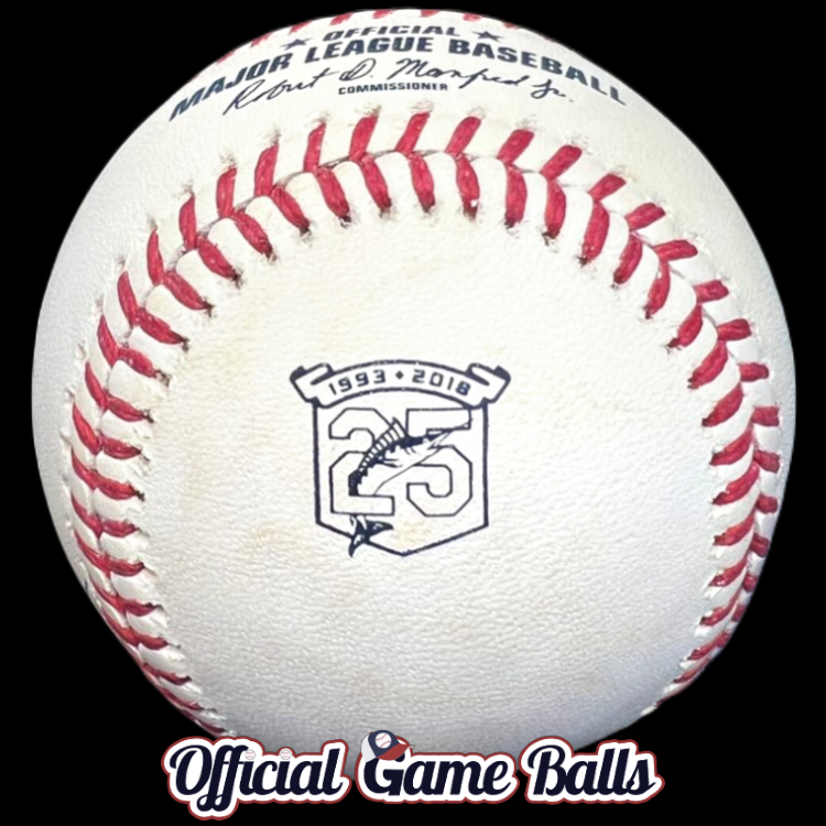 Photo Credit: @eleshegeo Instagram. MLB Official Game Balls 2018 Rawlings Miami Marlins Baseball 25th Anniversary Florida Marlins MLB Ball. Major League ROMLB Official Game Ball commemorative logo ball special event baseballs officialgameballs.com logoballs.