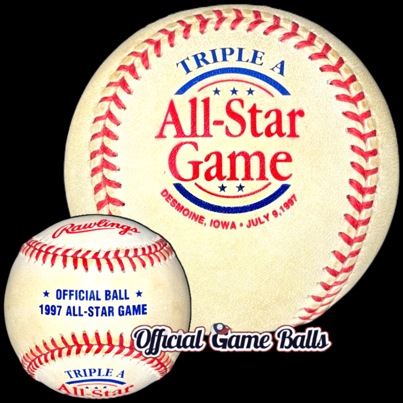 MiLB Official Game Balls 1997 Rawlings Triple-A All-Star Game Baseball Error Misspelling DESMOINE IOWA Minor League Ball. Minor League MiLB-ASG Official Game Ball commemorative logo ball special event baseballs logoballs.