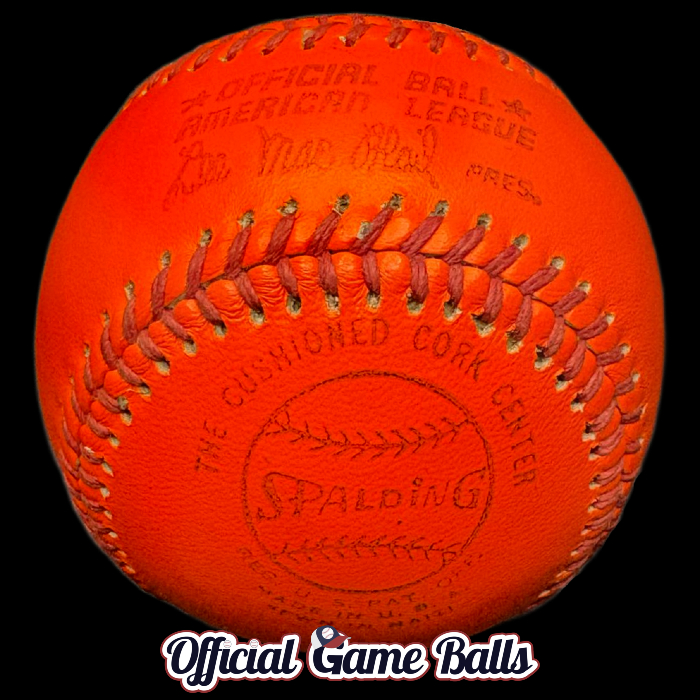 MLB Official Prototype Balls 1973-1974 Spalding American League Orange Baseball AL MacPhail Experimental Test Ball. MLB Major League Baseball Baseballs Balls ROMLB Official Game Ball OfficialGameBalls.com commemorative logo balls special event baseballs logoballs. MLB Rawlings Spalding Reach Prototypes Canceled Test Print Balls Color Stamp Variation Logos Variant Version.