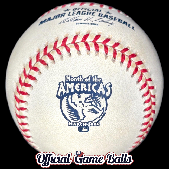 MLB Official Game Balls 2000 Rawlings Month of the Americas Baseball Dominican Republic Venezuela Mexico Ball Spring Training Exhibition Games. MLB Major League Baseball Baseballs Balls ROMLB Official Game Ball OfficialGameBalls.com commemorative logo balls special event baseballs logoballs.