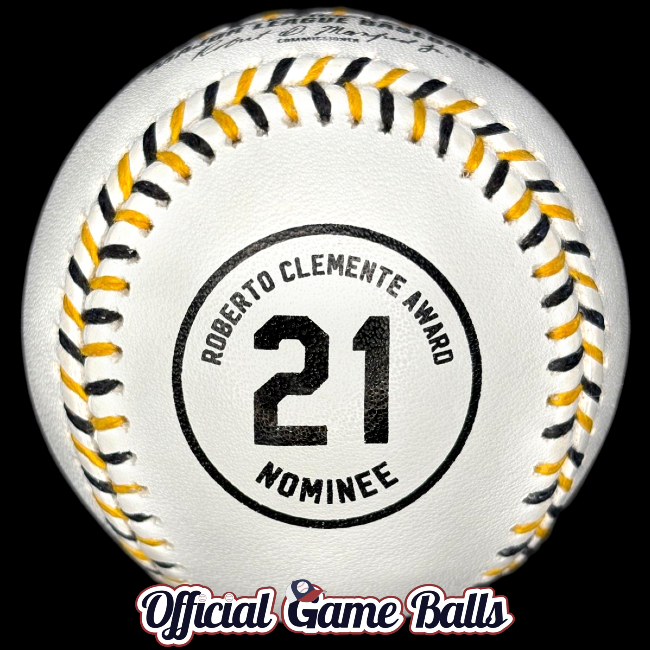 2025 Rawlings MLB Roberto Clemente Award Baseball Nominee Ball Commemorative "Logo Balls" ("LogoBall") Major League Baseball Baseballs ROMLB Official Game Ball OfficialGameBalls.com commemorative logo balls special event baseballs logoballs.