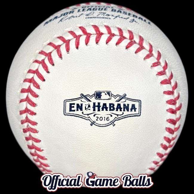 MLB Official Game Balls 2016 Rawlings MLB En La Habana Baseball Cuba Tampa Bay Rays vs. Cuban National Team Ball Estadio Latinoamericano. MLB Baseballs Official Major League Baseball Balls ROMLB Official Game Ball OfficialGameBalls commemorative special event logo professional.
