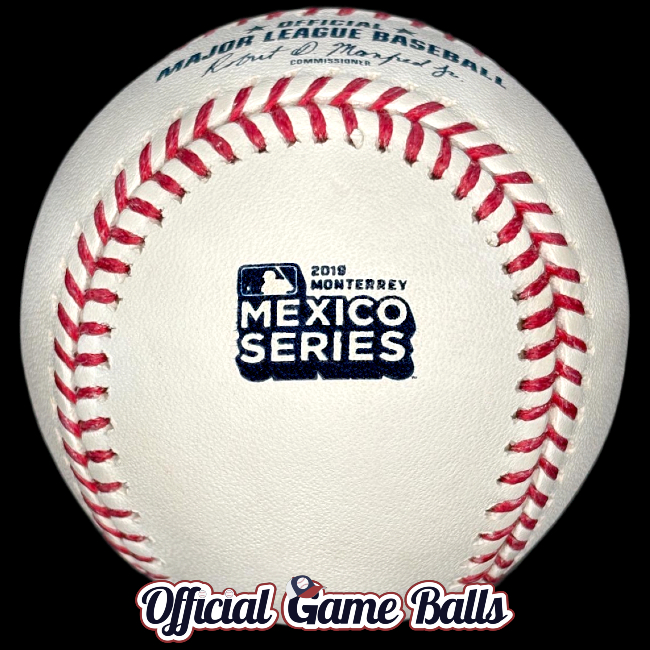 MLB Official Game Balls Baseballs 2019 Rawlings MLB Mexico Series Baseball Monterrey Estadio de Béisbol Ball. MLB Baseballs Official Major League Baseball Balls ROMLB Official Game Ball OfficialGameBalls commemorative special event logo professional.