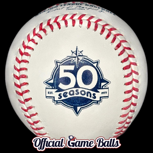 MLB Official Game Balls Baseballs 2026 Rawlings Seattle Mariners 50 Seasons Baseball Retail Version Large 50th Logo Ball. MLB Baseballs Official Major League Baseball Balls ROMLB Official Game Ball OfficialGameBalls commemorative special event logo professional.