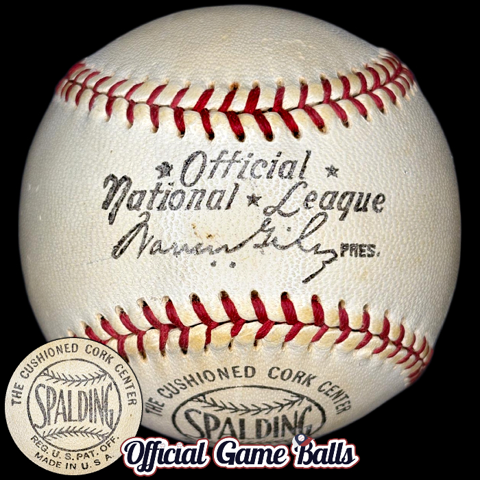 1950s Spalding National League baseball with official NL Warren Giles president signature stamp.