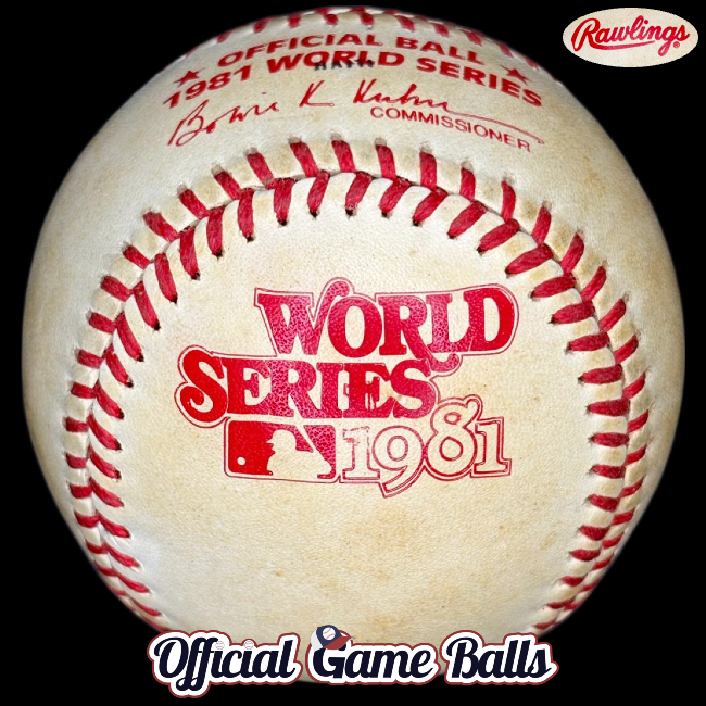 Rawlings 1981 Major League World Series prototype baseball with commemorative logo and special, rare red ink stamping.