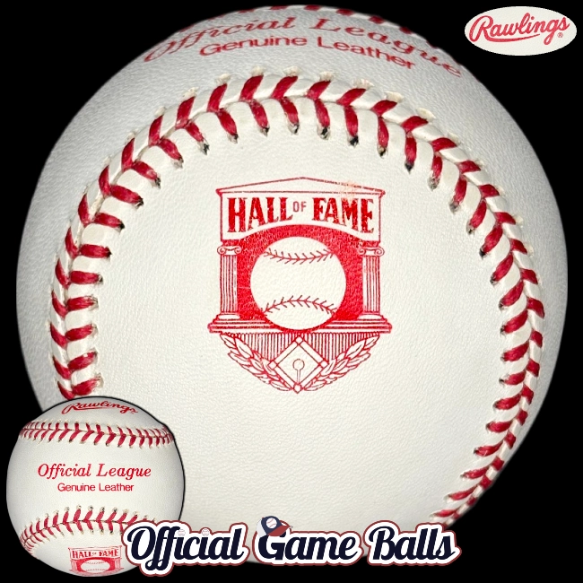 Alternative angle showing the red variant logo on 1990s Rawlings Baseball Hall of Fame official league ball.