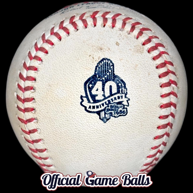 2026 Rawlings New York Mets 40th Anniversary 1986 World Series baseball with special event commemorative logo stamp.