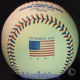 2002 Rawlings MLB Memorial Day Games Baseball 2002 Rawlings Memorial Day American Flag Logo Special Event Commemorative Logo ball. An MLB official leather game baseball.
