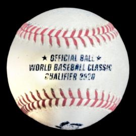 2020 CANCELED Rawlings World Baseball Classic Qualifier Ball – Repurposed as generic Practice Ball. 2020 Rawlings World Baseball Classic Qualifier repurposed practice ball.