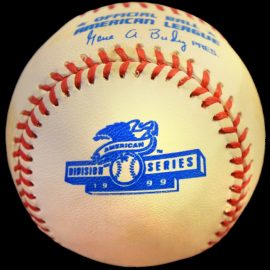 MLB Official Game Ball 1999 Rawlings ALDS American League Division Series Baseball. Major League Baseball Rawlings ROMLB Official Game Balls OfficialGameBalls.com MLB All-Star Game World Series commemorative logo ball special event baseballs logoballs on-field logo balls Rawlings Inaugural Final Anniversary Game National American League NL AL RO-N RO-A ONL OAL baseball BigLeagueBaseballs.com Big League Baseballs. NLDS ALDS NLCS ALCS Wildcard Division Championship Series Playoff Games OMLB Baseballs.