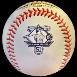 2015 NY Yankees Bernie Williams #51 Retirement Game Major League ROMLB official Rawlings ball for the 2015 New York Yankees Bernie Williams Number 51 Retirement and Monument Park celebration game.