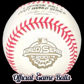 2001 Rawlings MLB World Series Baseball. The Official On-Field ball with updated patriotic logo post-9/11. A 2001 Rawlings World Series Baseball used On-Field for the fall classic.