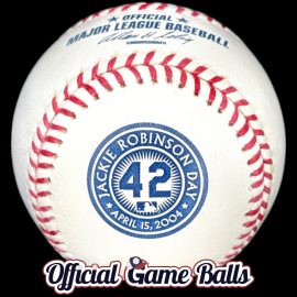 2004 Rawlings MLB Inaugural "Jackie Robinson Day" April 15th Official Game Ball. First Annual JRD – Game-Use Unknown (Rumored: New York Mets Shea Stadium Exclusive) MLB Official Game Balls 2004 Rawlings MLB Jackie Robinson Day Baseball #42 Major League Game Ball.