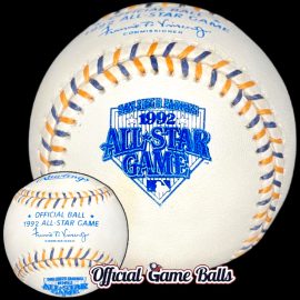1992 Rawlings MLB All-Star Game Baseball San Diego Padres Host 1992 Rawlings MLB All-Star Game Baseball with rare Yellowish-Orange & Blue Laces.