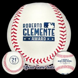 2024 Rawlings MLB Roberto Clemente Award Nominee Ball – For Charity Signings. MLB Charities, Roberto Clemente Foundation Exclusive MLB Official Promo Balls 2024 Rawlings Roberto Clemente Award Nominee Baseball ROMLB #21 Ball.