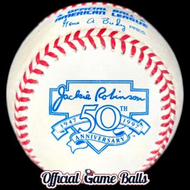 1997 Rawlings AL Jackie Robinson #42 Retirement Game Ball – 50th Anniversary, 1947 Debut 1997 Rawlings American League Jackie Robinson Day Baseball 50th Anniversary Logo