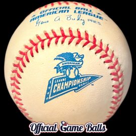 MLB Official Game Balls 1999 Rawlings American League Championship Series Baseball MLB ALCS Ball. MLB Major League Baseball Baseballs Balls ROMLB Official Game Ball OfficialGameBalls.com commemorative logo balls special event baseballs logoballs.