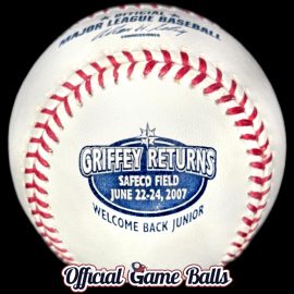 2007 Rawlings MLB Ken Griffey Returns Seattle Safeco Field Baseball Reds Mariners Charity Signing Ball. MLB Major League Baseball Baseballs Balls ROMLB Official Game Ball OfficialGameBalls.com commemorative logo balls special event baseballs logoballs.