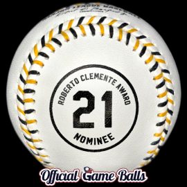 2025 Rawlings MLB Roberto Clemente Award Nominee Baseball with 21 logo and black and yellow stitched.