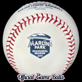 Official Game Balls 2012 Rawlings Miami Marlins Park Inaugural Season Baseball Version 1 Ball. Original medium logo variant.