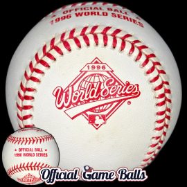 1996 Rawlings MLB World Series Baseball Common Version No Commissioner 1996 Rawlings MLB World Series game baseball. Official on-field ball red ink stamped but without commissioner signature.