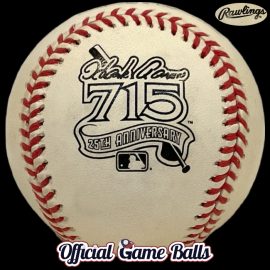 1999 NL Atlanta Braves 25th Anniversary Hank Aaron 715th Home Run Ball 1999 Rawlings National League Hank Aaron 715th home run baseball, with 25th anniversary commemorative logo stamp.