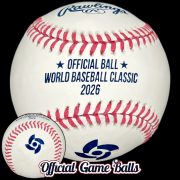 Official 2026 Rawlings World Baseball Classic tournament baseball featuring the WBC logo and thinner font.