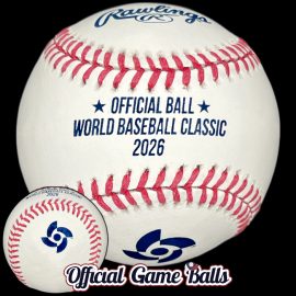 2026 Rawlings WBC World Baseball Classic Ball Version 1 Official 2026 Rawlings World Baseball Classic tournament baseball featuring the WBC logo and thinner font.