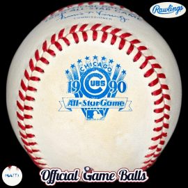 1990 Rawlings MLB All-Star Game Baseball Authentic Original Official Game Ball (Haiti) Rawlings 1990 Major League All-Star Game baseball with commemorative Chicago Cubs themed MLB ASG logo and Haiti stamp.