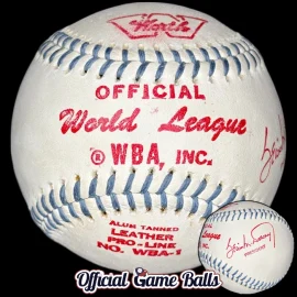 Rare 1970s Worth World Baseball Association prototype baseball with Sean Morton Downey Jr. president stamp.