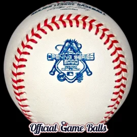 Official 2000 Rawlings MLB Japan Opening Series Tokyo Dome baseball with commemorative logo stamp featuring Cubs and Mets.