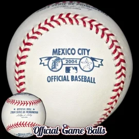 Official commemorative game ball made for 2004 Mexico Spring Series with Rawlings, Houston Astros, Florida Marlins logos.