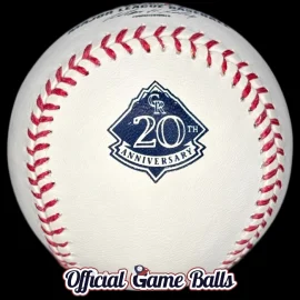2013 Rawlings Colorado Rockies 20th Anniversary Baseball Official 2013 Rawlings Colorado Rockies 20th Anniversary baseball featuring a mountain peak design commemorative logo stamp.