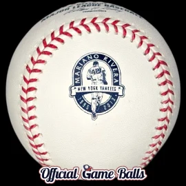 Official 2013 Rawlings Mariano Rivera New York Yankees final season baseball with commemorative logo stamp.