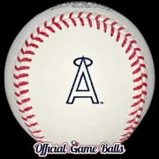 Official 2026 Rawlings Los Angeles Angels throwback baseball with commemorative California retro halo A logo.