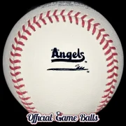 Official 2026 Rawlings Los Angeles Angels City Connect game ball with commemorative LA surfboard logo.