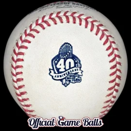 A game-ready, team-authenticated 2026 Rawlings New York Mets 40th Anniversary 1986 World Series mud-rubbed baseball.